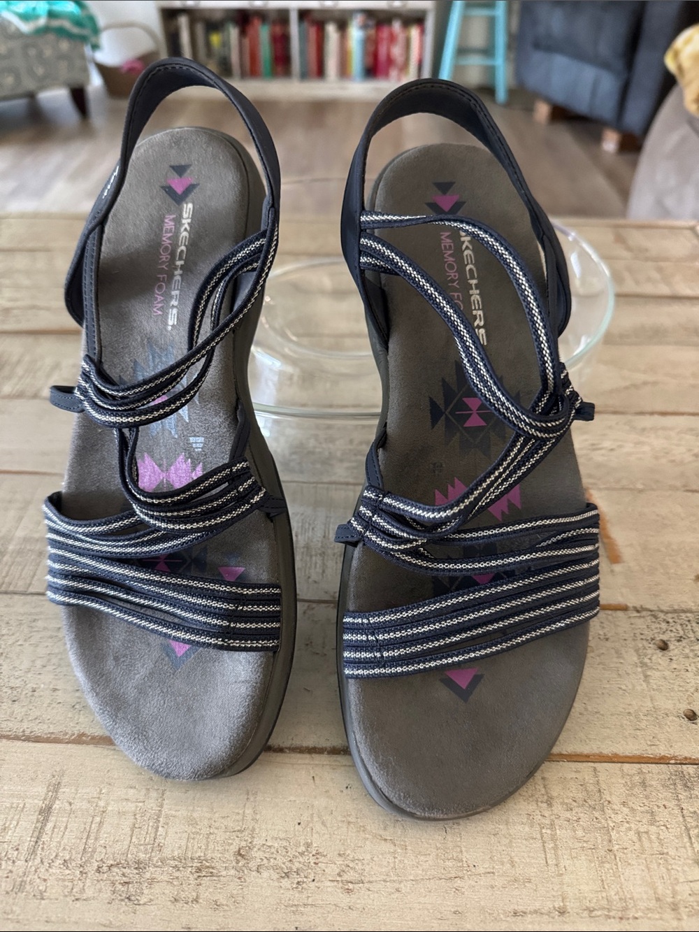 Skechers Women's Navy and Gray Multi-Strip Strap Sandals